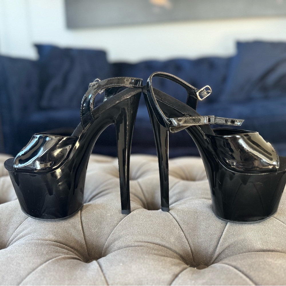 Pleaser Women's Sky-309 Platform Sandals - Black, 7 inch pole fitness heels